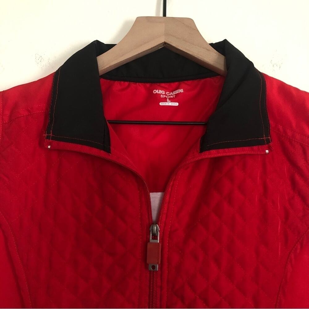 Oleg Cassini Sport Red Quilted Black Sleeveless Windbreaker Vest Jacket Large - Picture 3 of 10